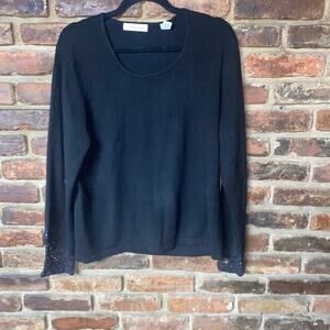 Amanda Smith Black Ribbed Embroidered Cuff Pullover Sweater Women's Size XL